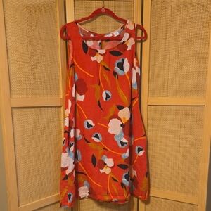 Sigrid Olsen Red Floral Linen Dress Beach Vacation 1X Pockets